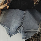 Leopard Print Ruffles Patchwork Denim Mini Skirts